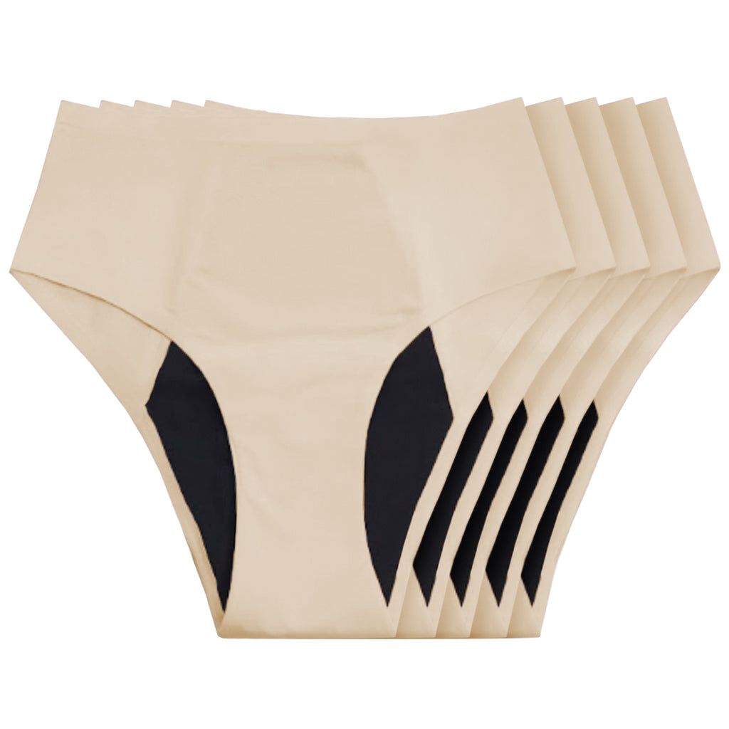 NEW: Seamless Leakproof High Waisted Beige 5-Pack (Heavy Absorbency Version)